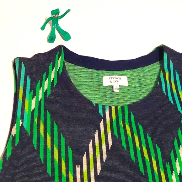 NWT Crown & Ivy argyle jumper top or mini dress, size M - Picture 2 of 5